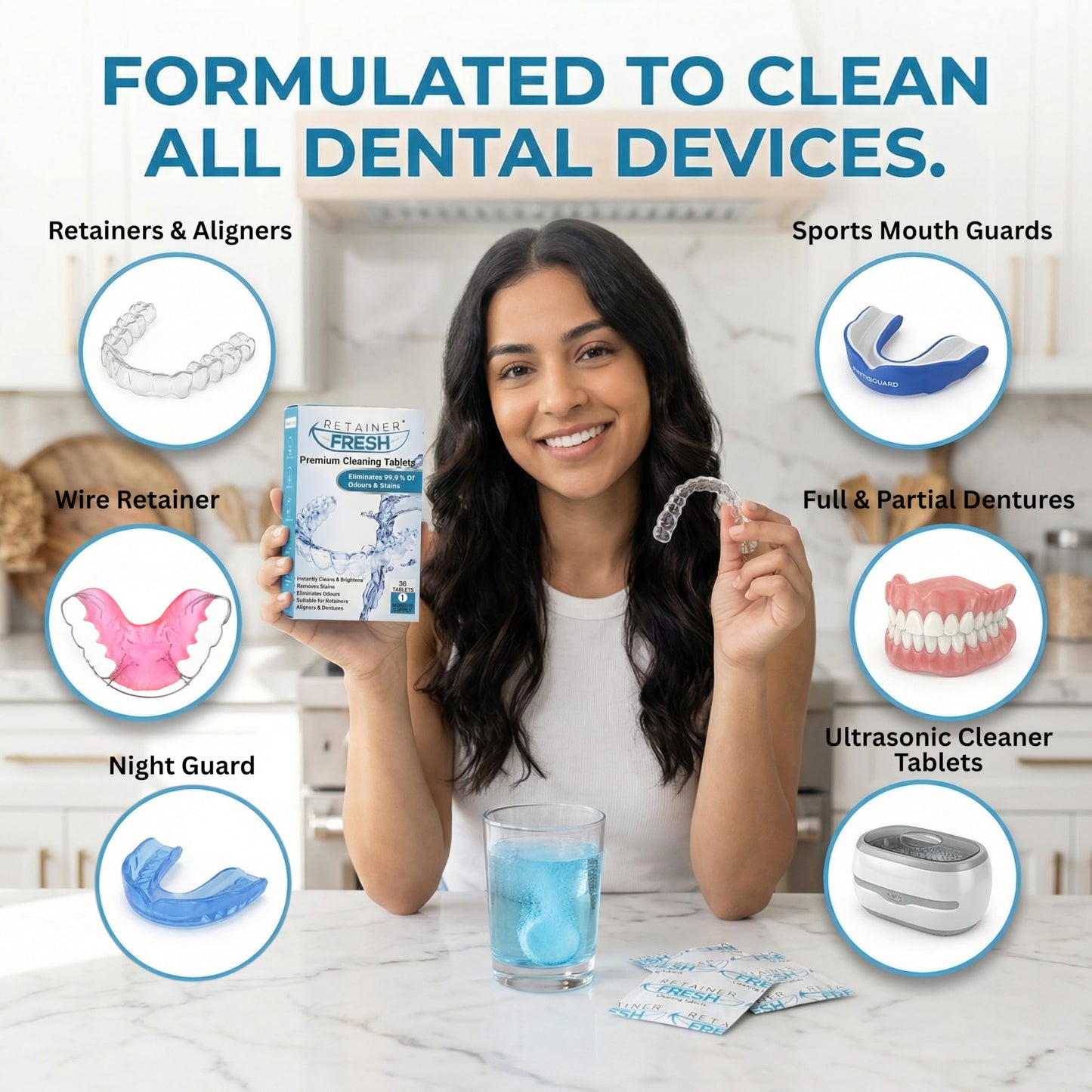 Retainer Fresh Retainer Cleaner Tablets - Denture Cleaner, Retainer Cleaning Tablets, Mouth Guard Cleaner, Aligner Cleaner, Brite Retainer Tablets 36 Tablets 1 Month