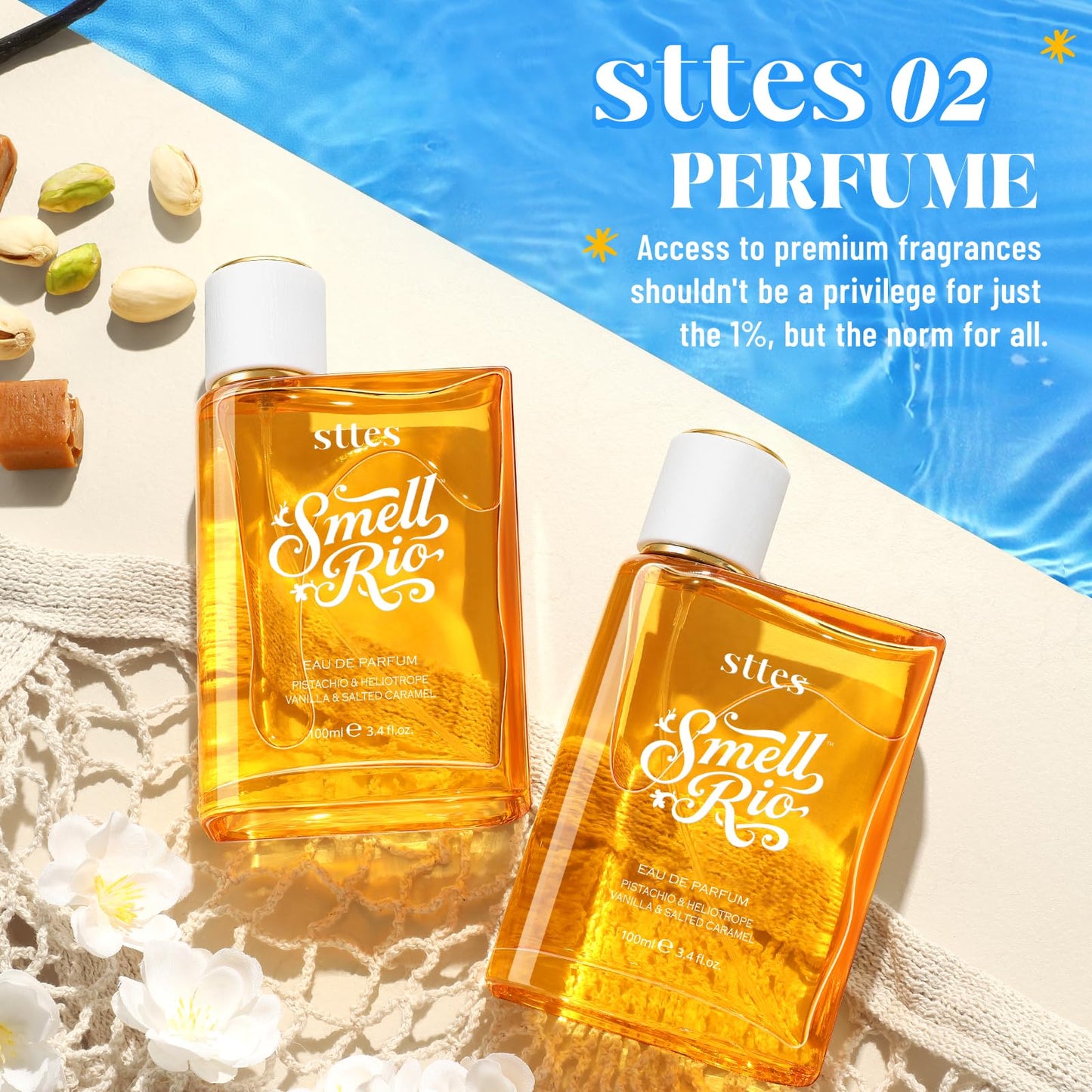 Sttes Perfume 02# Irresistible Sunshine for Women, 2 Pack, 2 x 100ml Eau de Parfum, Vanilla Salted Caramel Pistachio Gourmand Perfume, Warm Sweet Fragrance, Gift for Mom