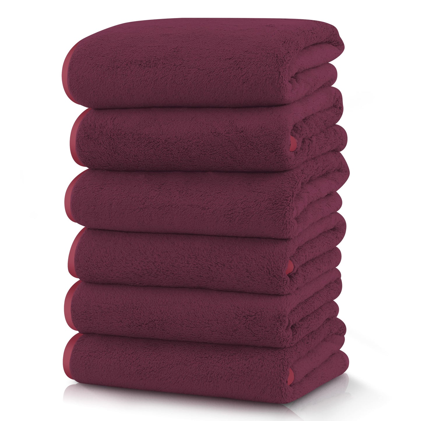 TENSTARS Silk Hemming Hand Towels for Bathroom - Quick Drying - Ultra Soft Microfiber Absorbent Towel for Bath Fitness, Gym, Shower, Hotel, and Spa - 16x28 Inch | Set of 6, Burgundy
