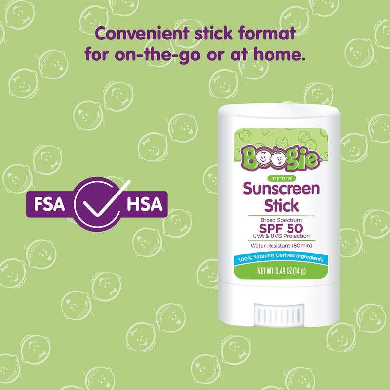 Boogie Mineral Sunscreen Stick SPF 50-0.49 oz - Sunscreen for Kids - Broad Spectrum UVA & UVB Protection - Water Resistant Sun Protection - Hypoallergenic - 100% Naturally Derived Ingredients