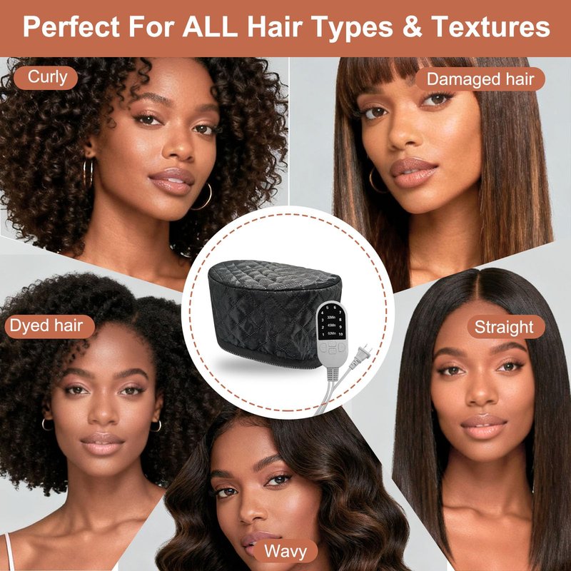 Professional Heat Cap for Deep Conditioning, Hair Steamer Cap, 10-Level Heating Speed 30s Fast Warm Up to 75°C for Hair Treatment, Portable Hair Steamer for Black Hair, Gentle Care