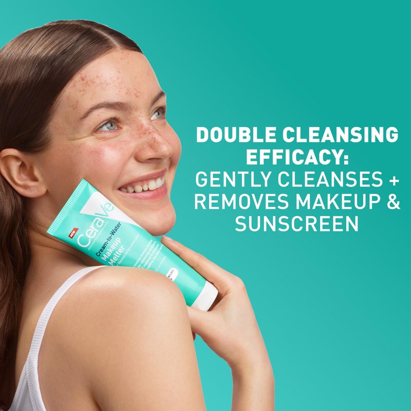 CeraVe Cream-to-Water Makeup Melter with Squalane & Ceramides, Facial Cleanser for Makeup Removal & Double Cleansing & 48h Hydration, Fragrance-Free, Safe for Sensitive Skin, 4 oz
