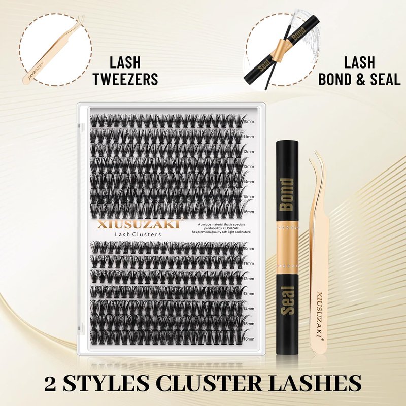 Skiennix Lash Extension Kit - 280pcs D Curl Cluster Lashes with Bond, Seal & Tweezers | 10-16mm Mixed
