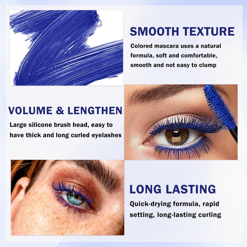 LZXLUKGIR Blue Mascara and Eyeliner Set,Natural Curling Blue Mascara for Eyelashes,Volumizing Lengthening máscara de pestañas Waterproof,5D Colored Eye Makeup