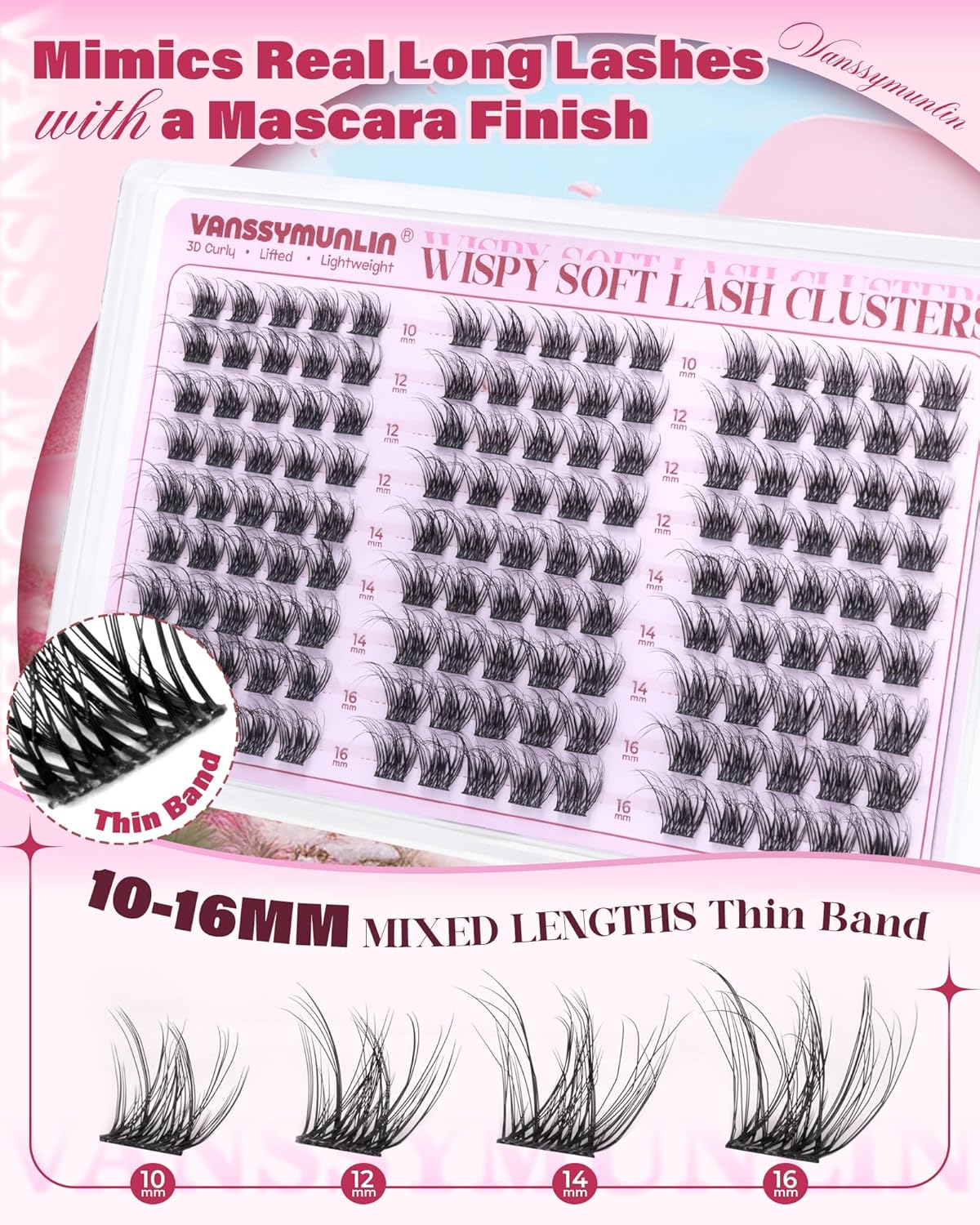 Wispy 3D Lash Clusters, Natural Fluffy Eyelash Clusters Spider D Curl Cluster Eyelash Extensions Volume Fairy Lashes Clusters Soft 10-16mm Eyelash Extension for All Eye Shapes DIY 135pcs Vanssymunlin