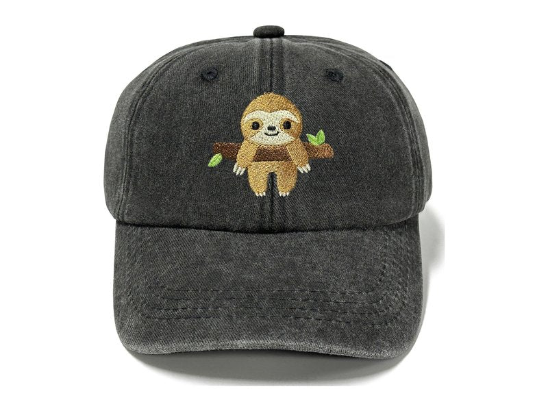 Horpe Sloth Gifts for Boys and Girls, Kid Animal Hat for Jungle Forest Lover, Embroidered Washed Black Baseball Cap for Child