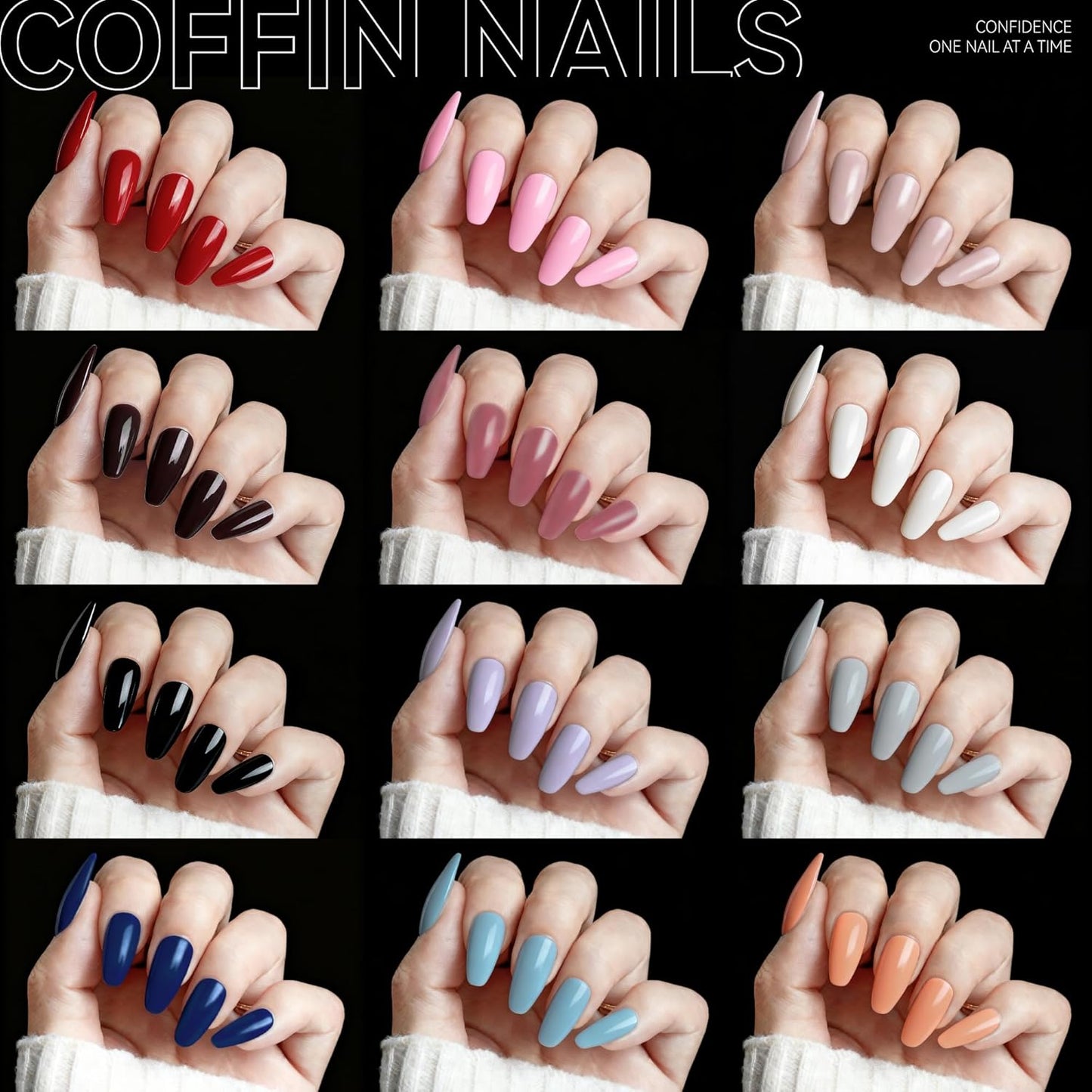 U-LIAN 576Pcs Press on Nails Kit, Short Almond & Coffin Shapes, 24 Pack Glossy Fake Nails, Full Cover Artificial Tips for Women, Easy Manicure at Home