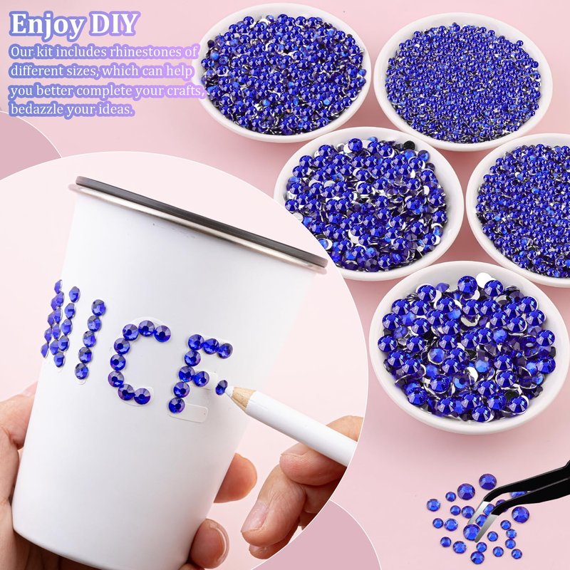 Skiennix 25000Pcs Royal Blue Resin Rhinestones - Non-Hotfix Flatback Gems for DIY Craft Projects | 2-6mm Mixed Sizes