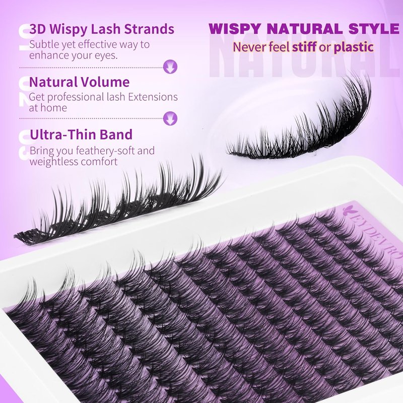 EYDEVRO Wispy Lash Clusters - Natural 9-18mm Eyelash Extensions | 192 Pcs DIY Individual Lashes