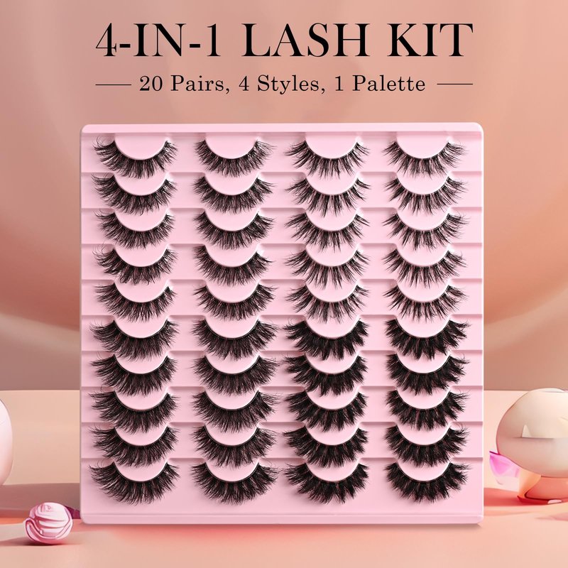 APCYUST Lashes Wispy False Eyelashes Strips 4 Styles Cat Eye Strip Lash Natural Looking Fake Mink Eyelash Pack Short Fluffy Full Lashes that Look Like Extensions Wispies Clear Band Pestañas Postizas