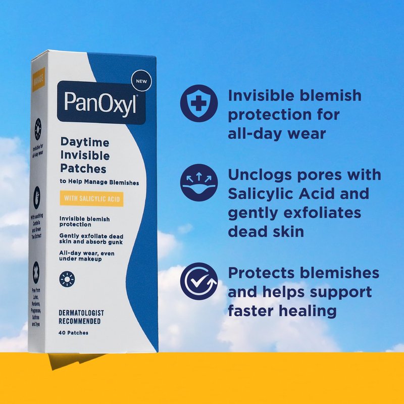 PanOxyl Daytime Invisible Patches, Dermatologist-Recommended Brand, Help Manage Blemishes, Unclog Pores and Exfoliate with Salicylic Acid, 20 Large and 20 Small Patches, Latex-Free, 40ct