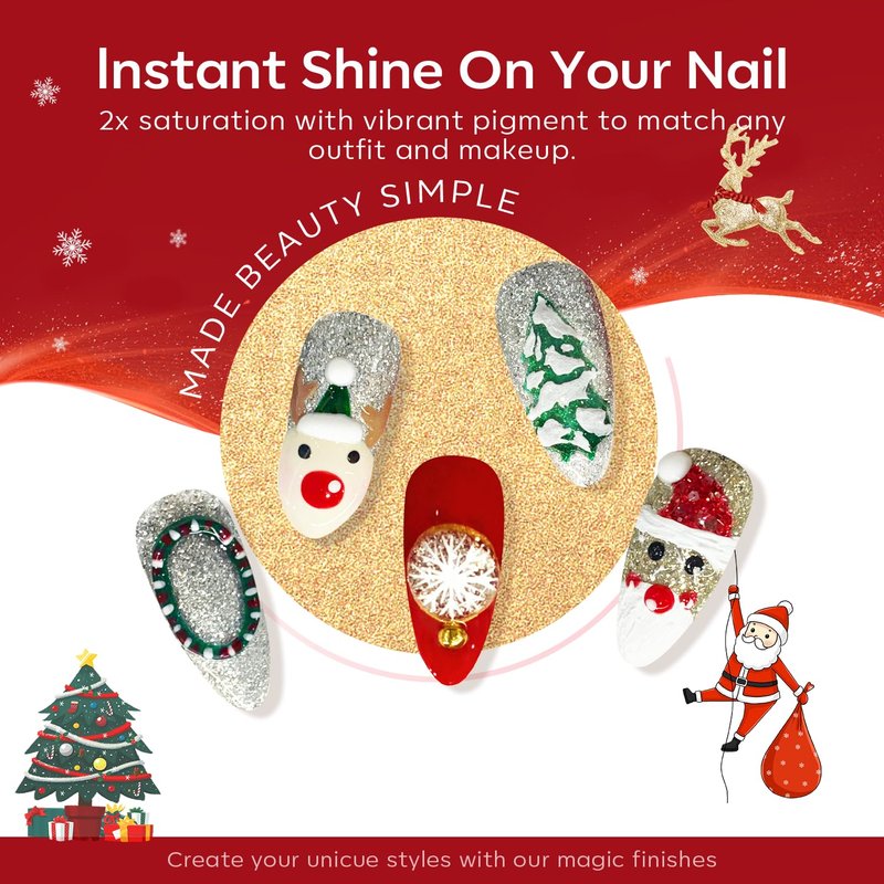 Christmas Gel Nail Polish Set - 6 Colors Winter Red Glitter, Dark Green, White, Gold & Silver | Perfect Gift for Women & Girls