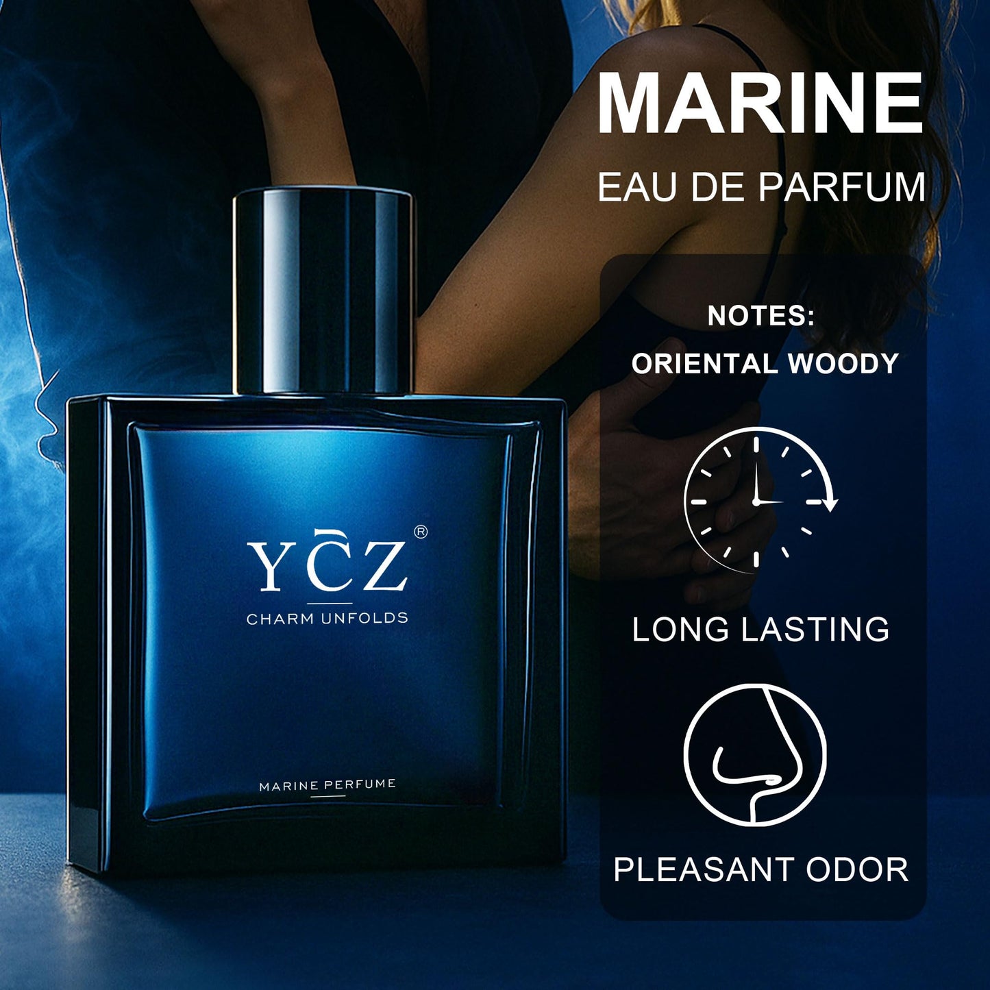 Ycz Charm Unfolds Marine Perfume for Men, 3.4 oz. Long Lasting Eau De Parfum Cologne For Men, Oriental Woody Fragrance - Ideal Special Occasions, Making it the Ideal gentlemen’s Gift