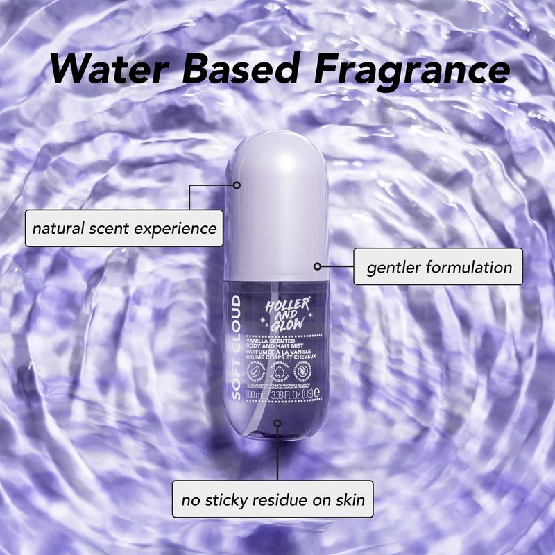 Holler And Glow Mood Boosting Soft Cloud Body & Hair Mist, Body Spray, Teen Girls Spritz, Long Lasting, Vanilla, Sweet Scented, Water Based Fragrance For Tweens, Clean & Gentle Formula, 3.38 Fl Oz