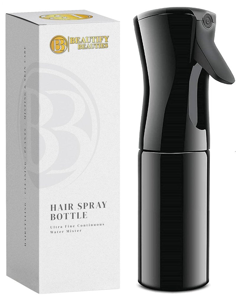 Hair Spray Bottle - Ultra Fine Continuous Water Mister for Hairstyling & Skin Care | Black, 6.8 Ounces