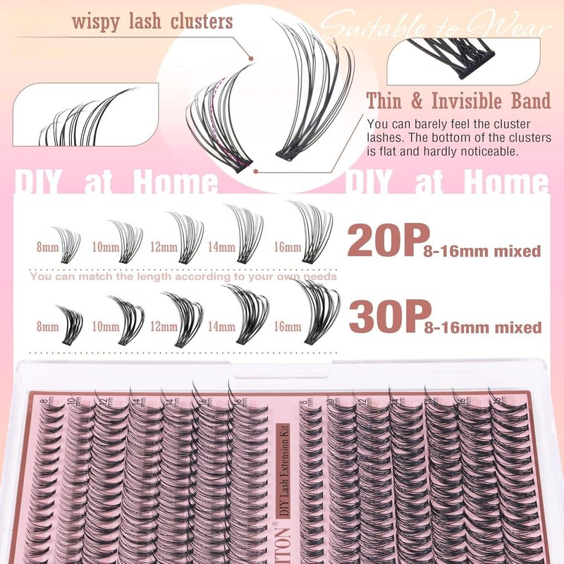 FANXITON Natural DIY Lash Extension Kit - Wispy 20D & 30D Clusters | 280 Pcs, 8-16mm Lengths