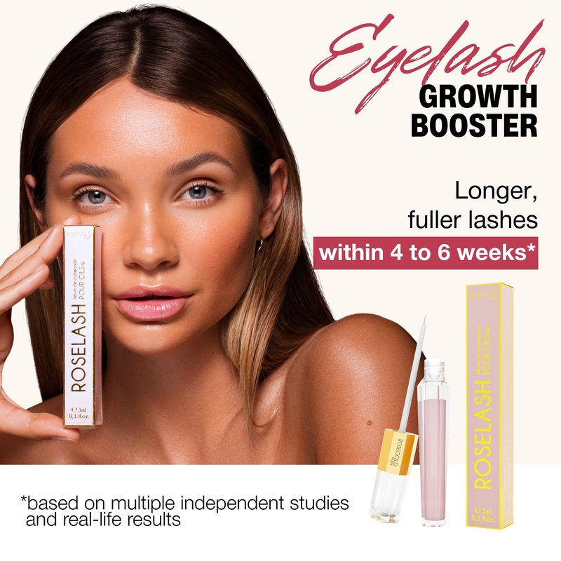 ROSEGOLD ROSELASH Growth Serum for Fuller, Longer, Thicker Lashes - 95% Natural Made in France - Hormone-Free, Fragrance-Free - Vegan