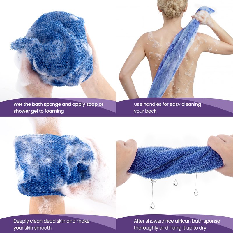 African Bath Sponge African Net Long Net Bath Sponge Exfoliating Shower Body Scrubber Back Scrubber Skin Smoother,Great for Daily Use