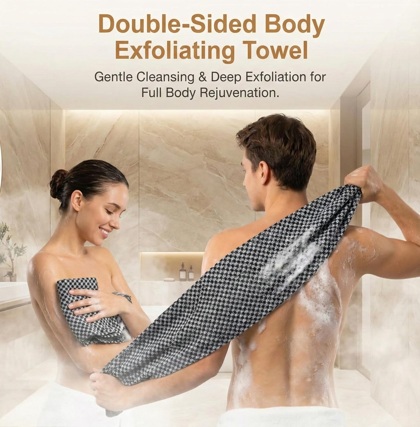 APRICITY Blissal Exfoliating Shower Towel, 2-in-1 Dual-Sided Body Scrubber & Microfiber Scrub Cloth Set, Advanced Exfoliation for All Skin Types