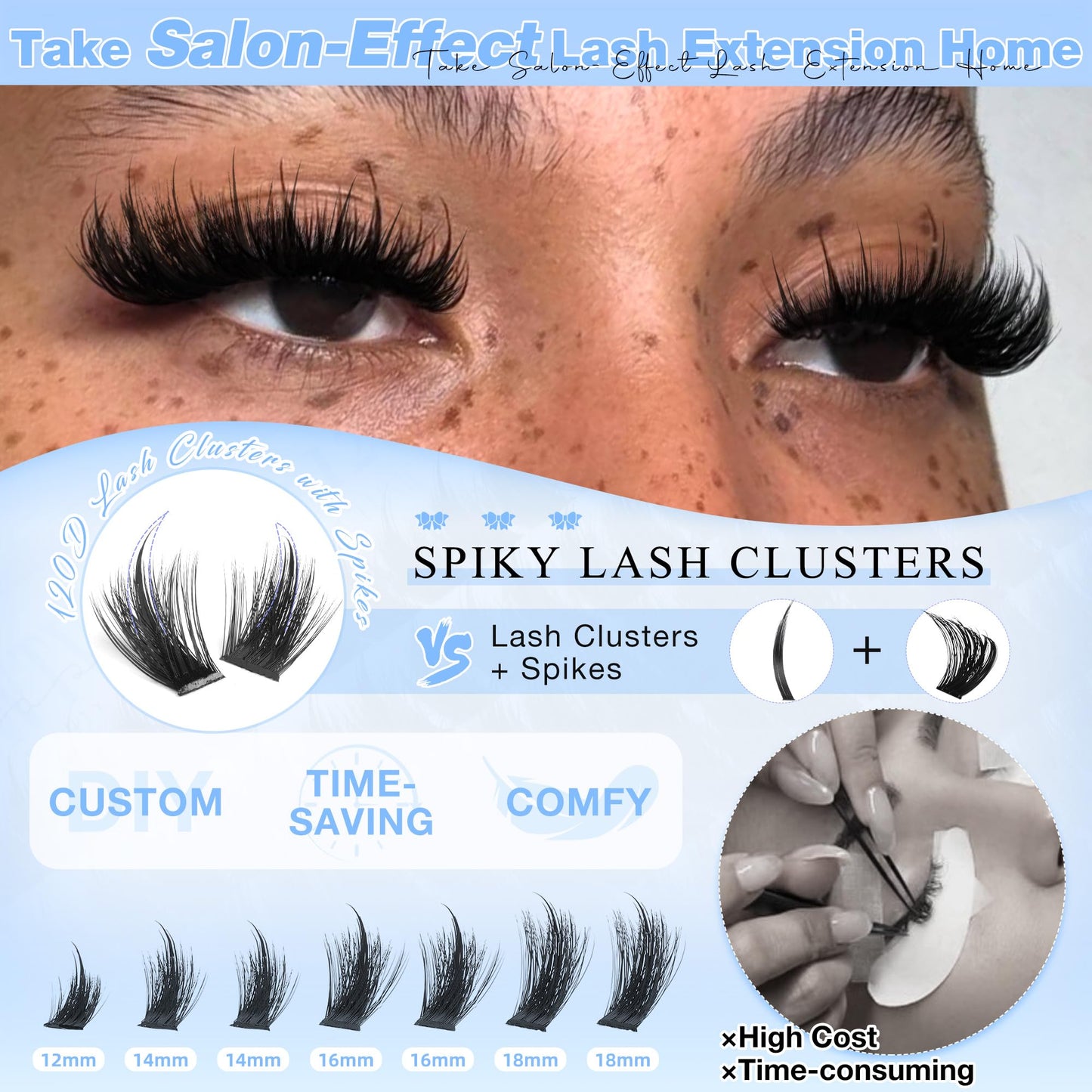 Wtvane Lash Clusters Manga Eyelash Clusters 120D Mega Volume Lash Clusters with Spikes 12-18mm Cluster Eyelash Extensions Wispy D-Curly Individual Lahes Extensions Fluffy False Lashes Eyelashes