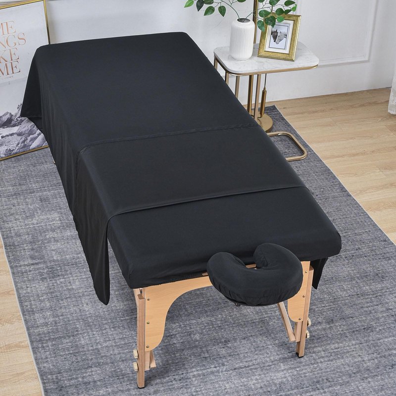 MRJ Soft 3 Piece Set Microfiber Massage Sheet Set,for Massage Tables,Includes Massage Flat Sheet,Massage Fitted Sheet and Face Rest Cover,Black