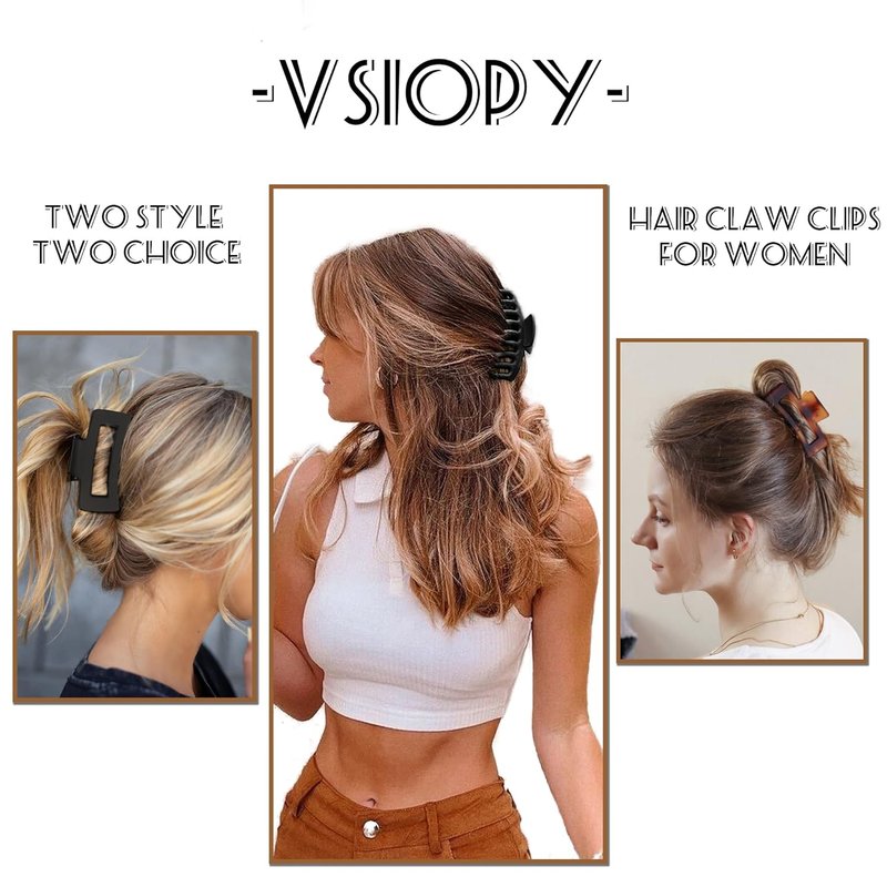 Skiennix Matte Square Claw Hair Clips - 6pcs Set for Versatile Styling of Thick & Thin Hair