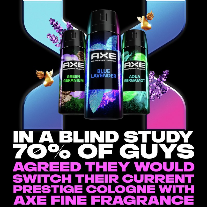AXE Fine Fragrance Collection Premium Deodorant Body Spray for Men Blue Lavender with 72H Odor Protection and Freshness Infused with Lavender, Mint, and Amber Essential Oils 4 oz