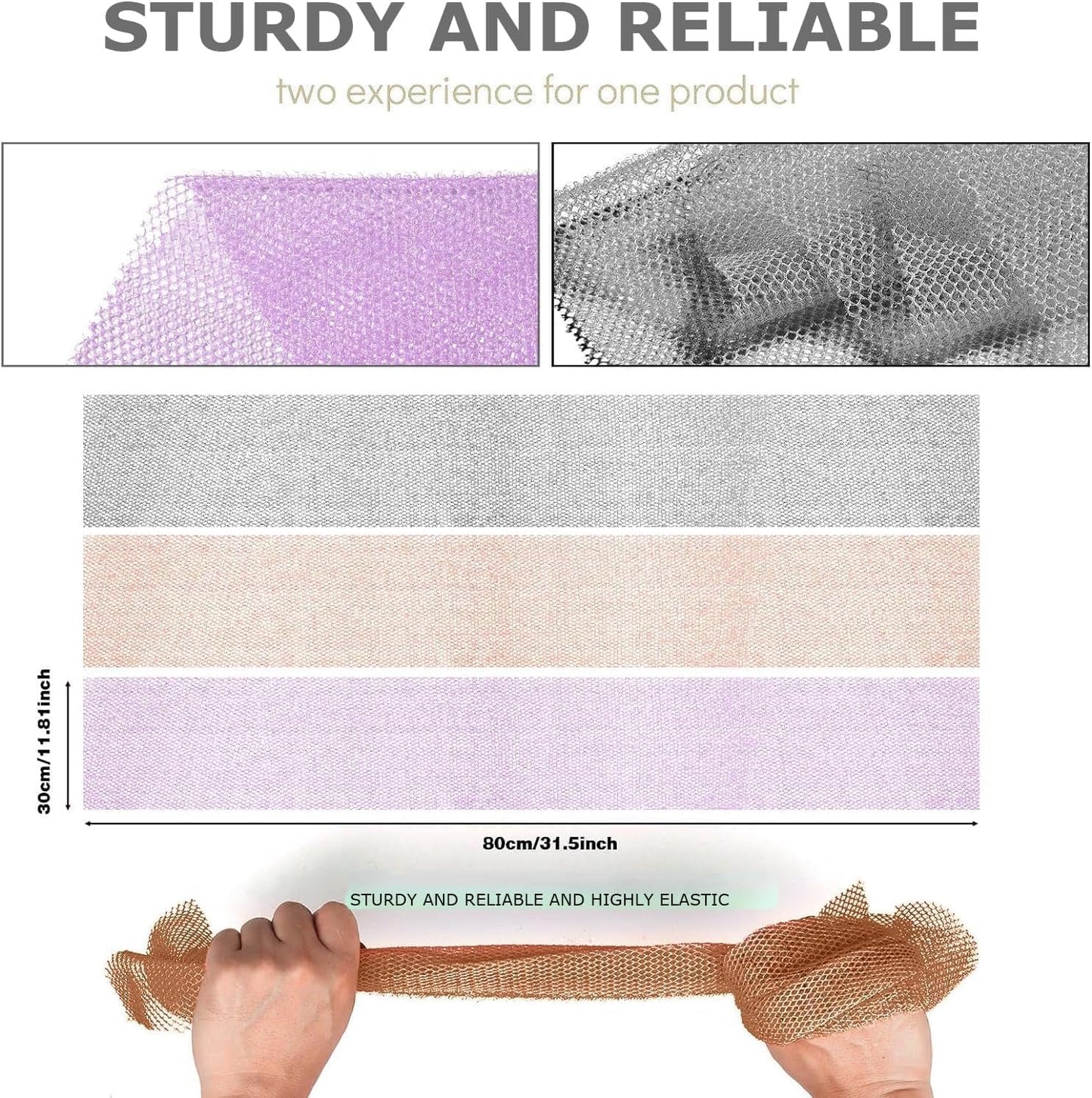 UJFQBH African Exfoliating Net Bath Sponge Set - 3 Pieces for Daily Skin Smoothing | Purple, Gray, Brown