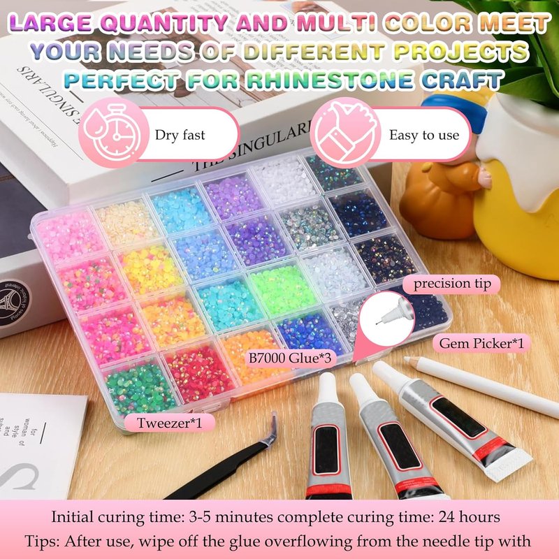 Skiennix 24 Colors Resin Jelly Rhinestones - 24000 Pcs Multicolor 3mm Flatback Gems for Nail Art & Crafts