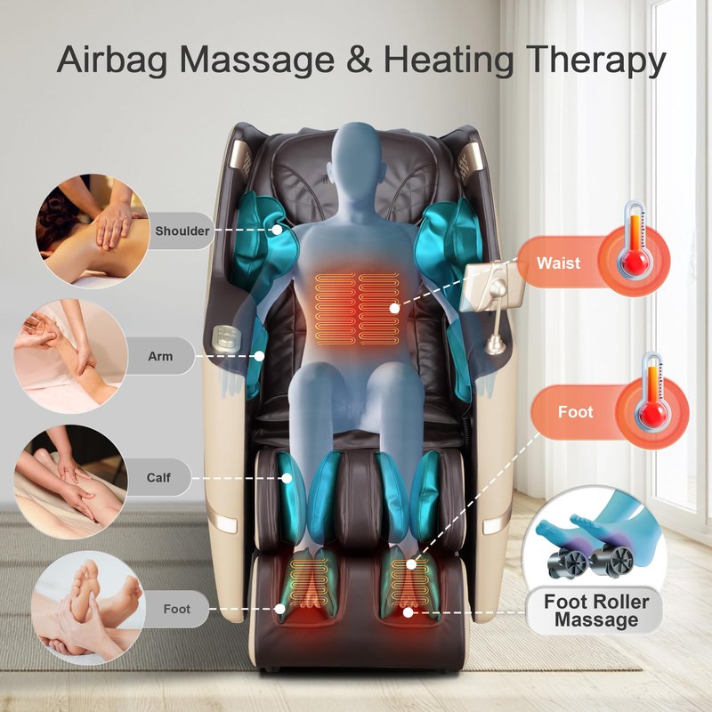 iBooMas Massage Chair, 2026 SL-Track Zero Gravity Shiatsu Massage Chairs Full Body and Recliner, 12+6 Modes, Body Scan, APP, Foot Rollers, Heat Therapy, Airbags, Bluetooth, Thai Stretch (Beige& Brown)