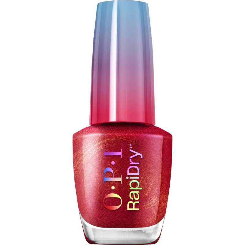 OPI RapiDry Red-y in Snow Time | Opaque Bright Warm Red Shimmer Quick Dry Nail Polish | Vegan, Smudge Proof, Fast Drying | Snow Time to Waste | Holiday 2025