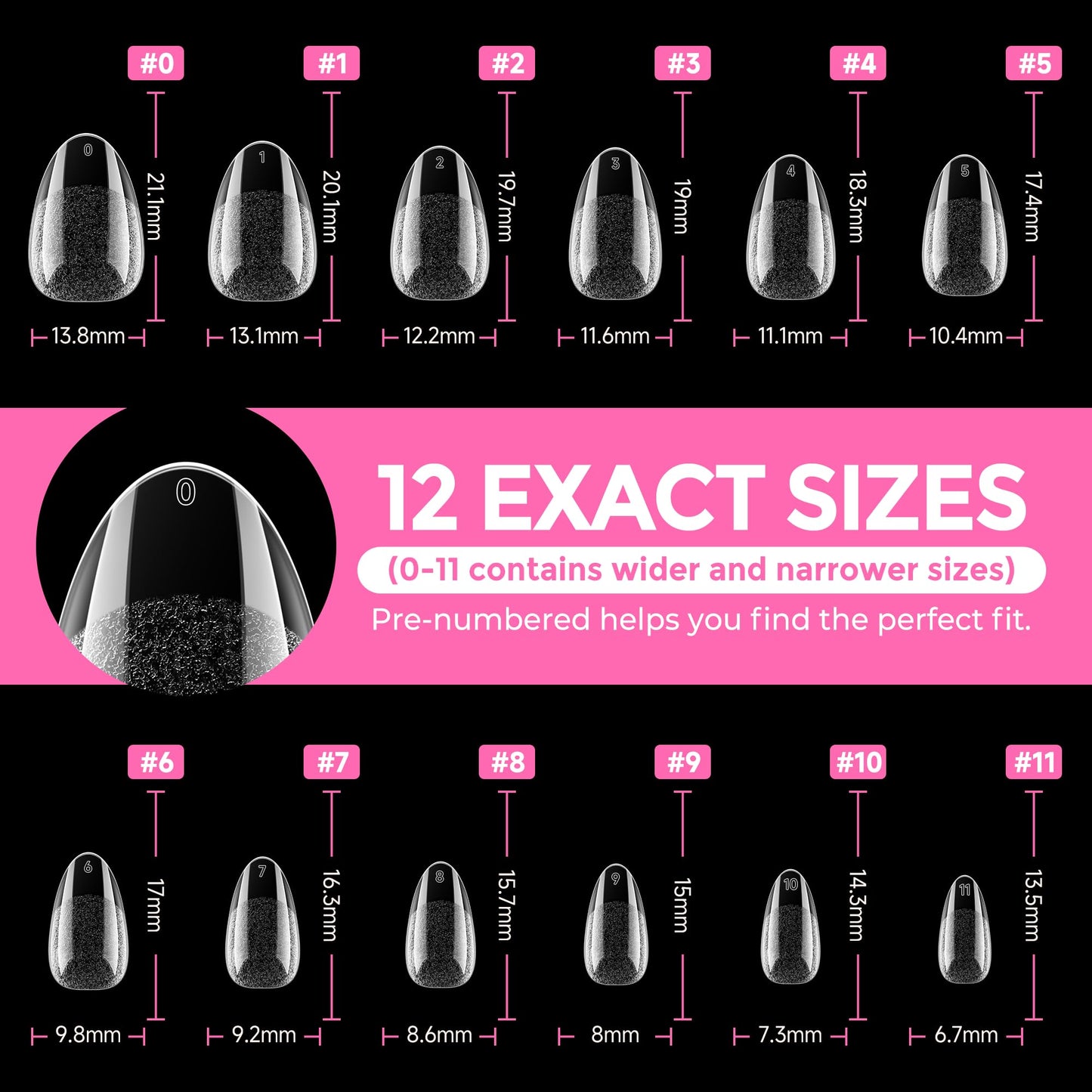 UNA GELLA Short Almond Round Fake Nails 216pcs Almond Press on Nails Pre-shape Oval Gel Nail Tips for Full Cover Acrylic Short Round Nails For Nails tips Extension 12 Sizes
