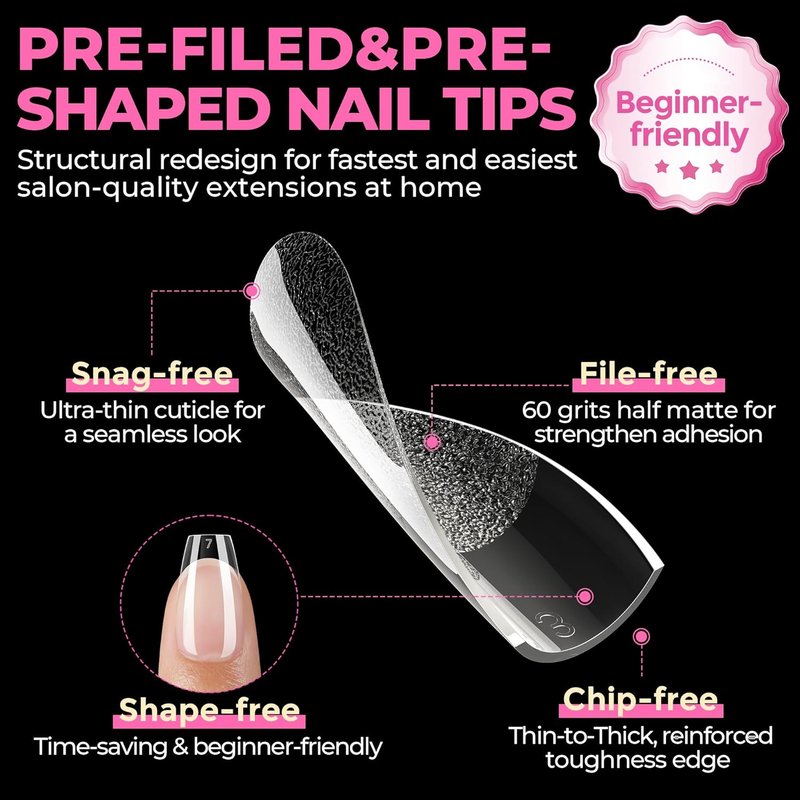 Short Coffin Nails Tips - 504pcs No C Curve Gel Press-On Nails | Pre-Etched Acrylic Extensions for Women, 12 Sizes