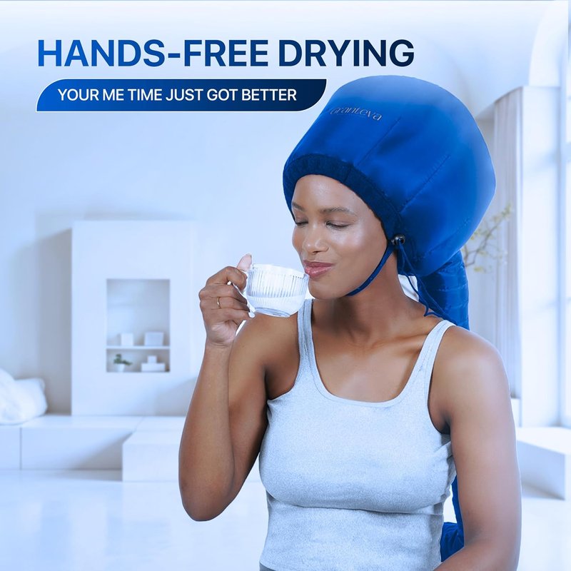 Granteva Hair Dryer Bonnet Attachment - Integrated Headband Reduces Heat Around Ears & Neck | Speeds Up Drying Time