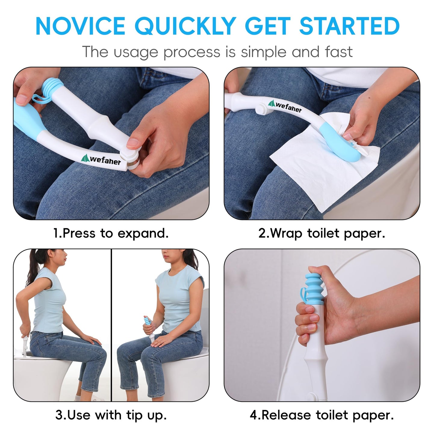 Wefaner folding wiping toilet aid tool and 20PCS Compressed Washcloth Towels,Combination set,Self Help Wipe Butt for Overweight People，Limited Mobility,Elderly, Pregnancy.