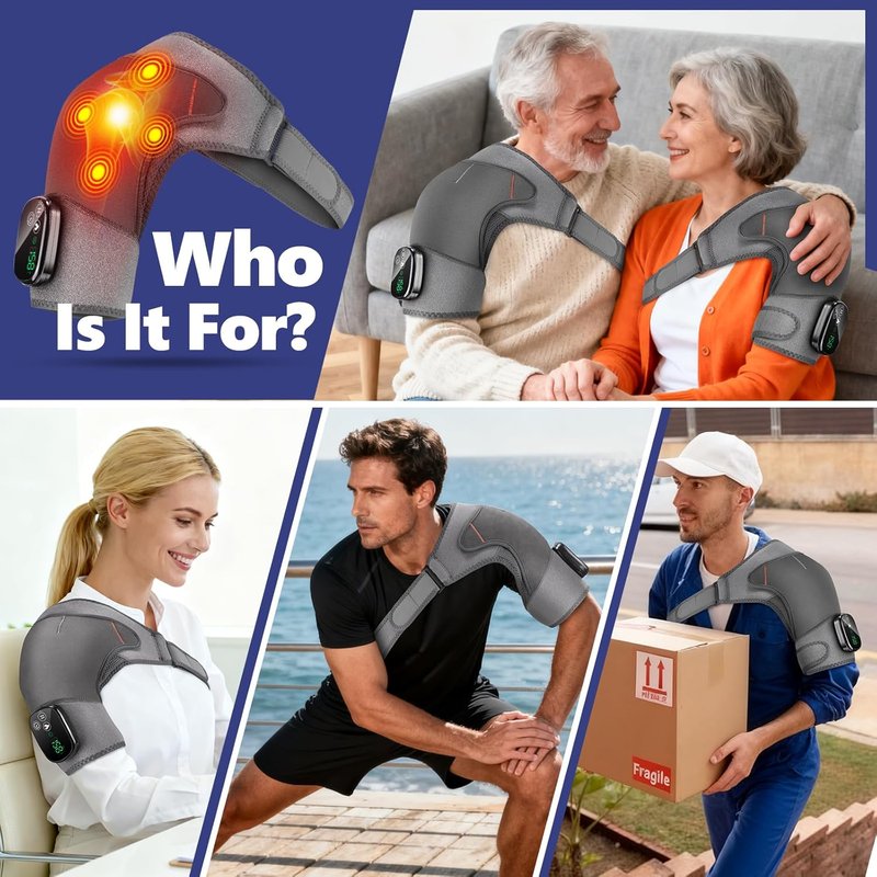 Cordless Shoulder Heating Pad with Massage, Enlarged Heated Shoulder Wrap with 4 Powerful Massage Motors, Shoulder Massager for Pain Relief Deep Tissue