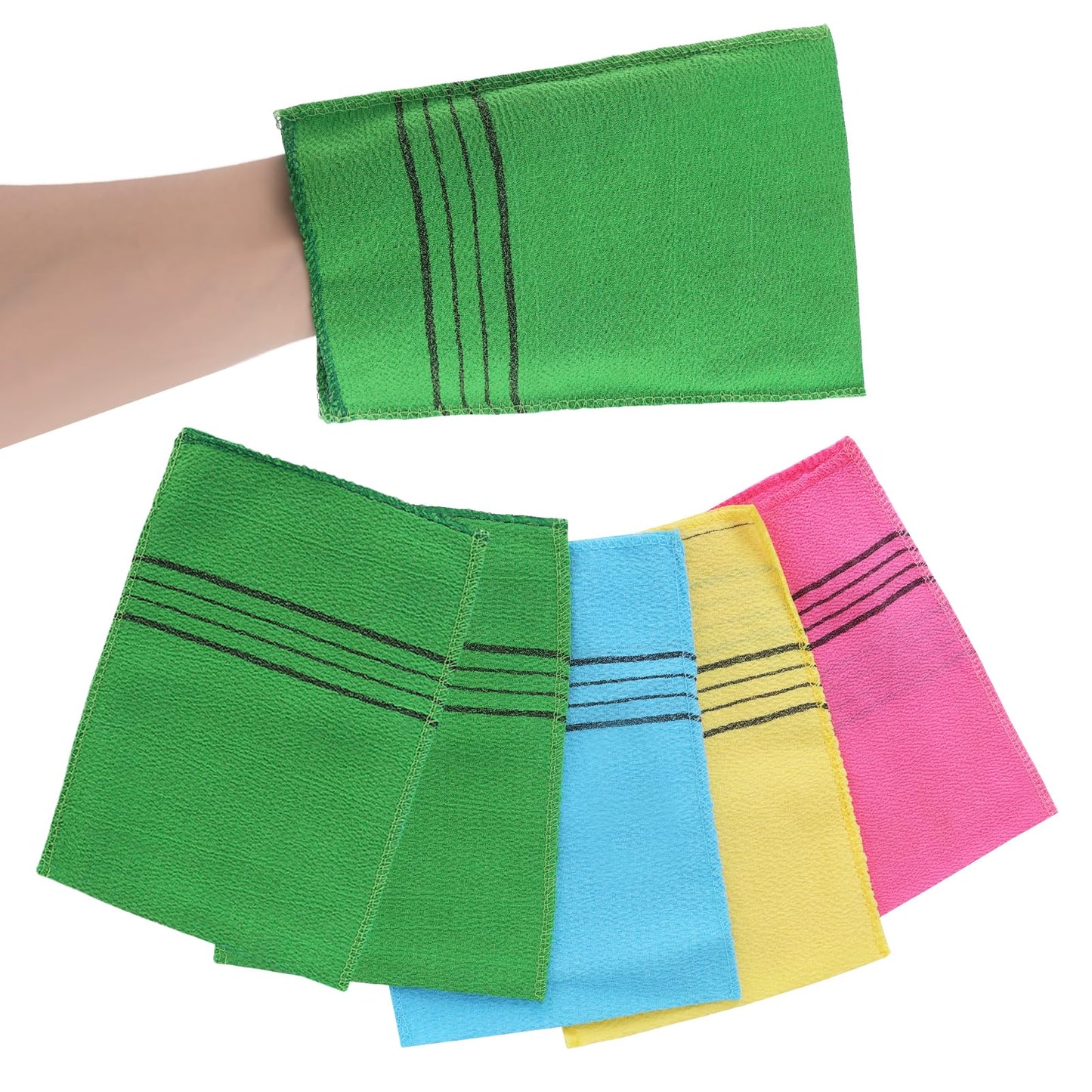 Wanmu 5Pcs Korean Exfoliating Cloth Gloves Italy Scrub Towel Mitt Exfoliating Washcloths for body Women Exfoliation, Skin Scrubs for Shower Remove Dead Skin Exfoliating Washcloth