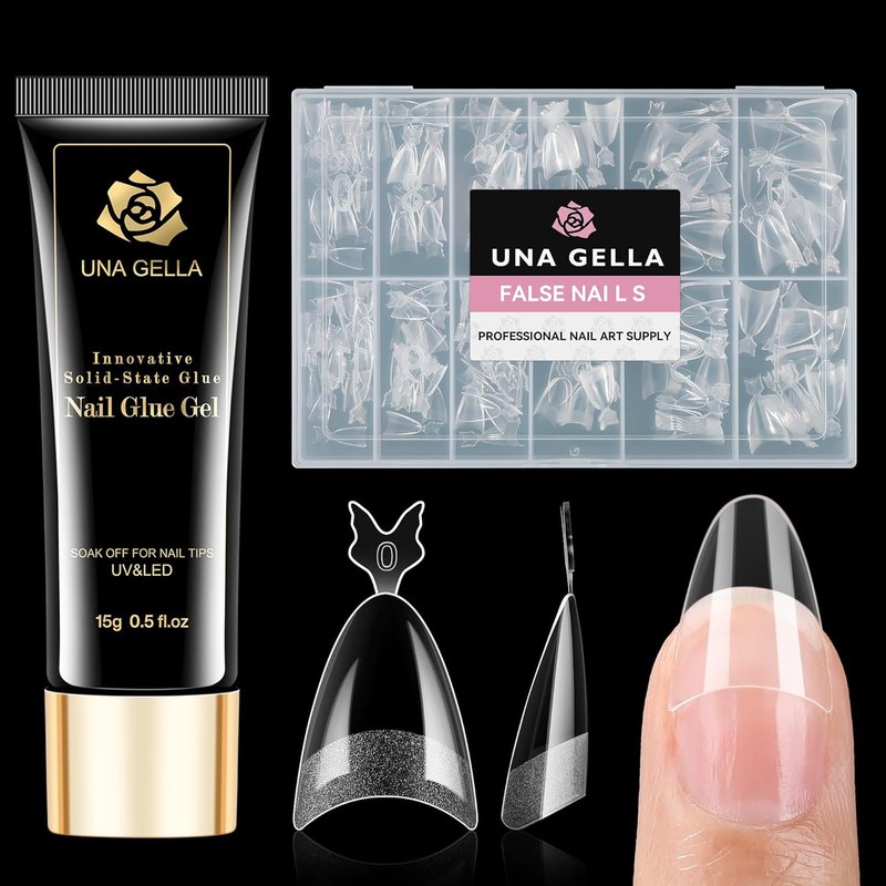 Gel Nail Kit - 312PCS Acrylic Almond Nail Tips with Strong Nail Glue | 12 Sizes for DIY Home Salon