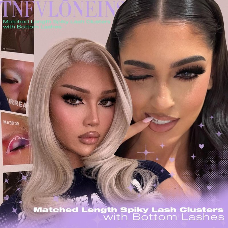 Mink Lash Clusters - D-Curly Eyelash Extensions with Bottom Spikes | 12-22MM Individual Wispy Thick Lashes