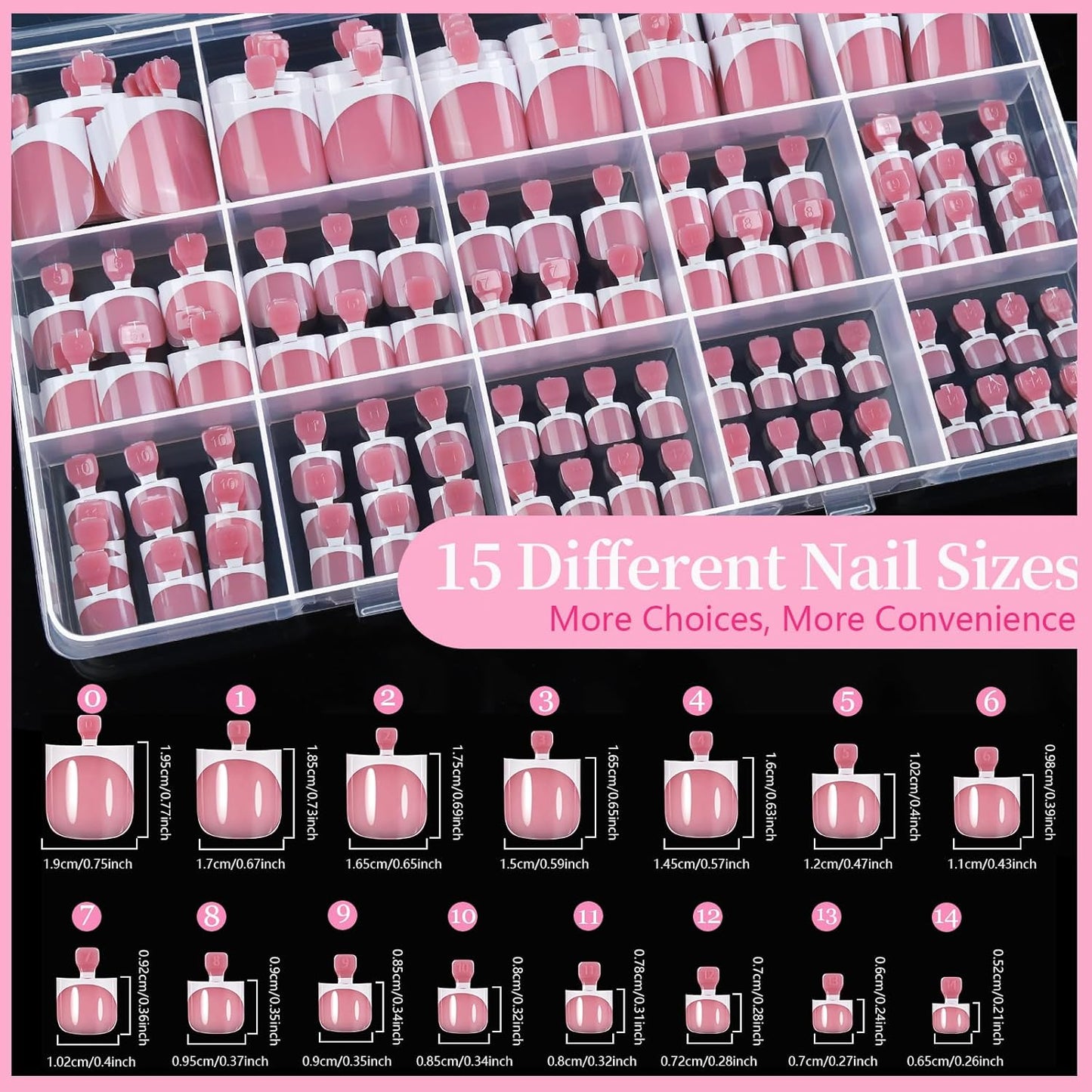 Square Toe Press-On Toenails - 150pcs French Tip Fake Nails with Glue | 15 Sizes & DIY Nail Charms