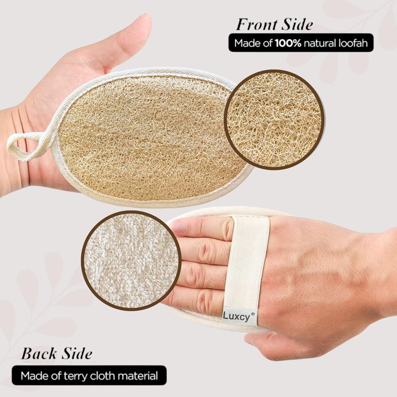 Luxcy Natural Loofah Body Scrubber – Egyptian Shower Sponge for Women & Men, 100% Plant-Based Luffa, Gentle Exfoliating Pads for Bath or Shower, (3 Pack)