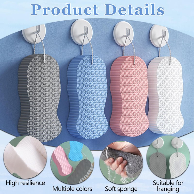 Silicone Shower Foot Scrubber Mat,Foot Scrubber In Shower with Non-Slip Suction Cups mit 4PCS Magic Exfoliating Bath Sponge for Body, Deep Exfoliating Foot/Back Cleaning Pad for Bath