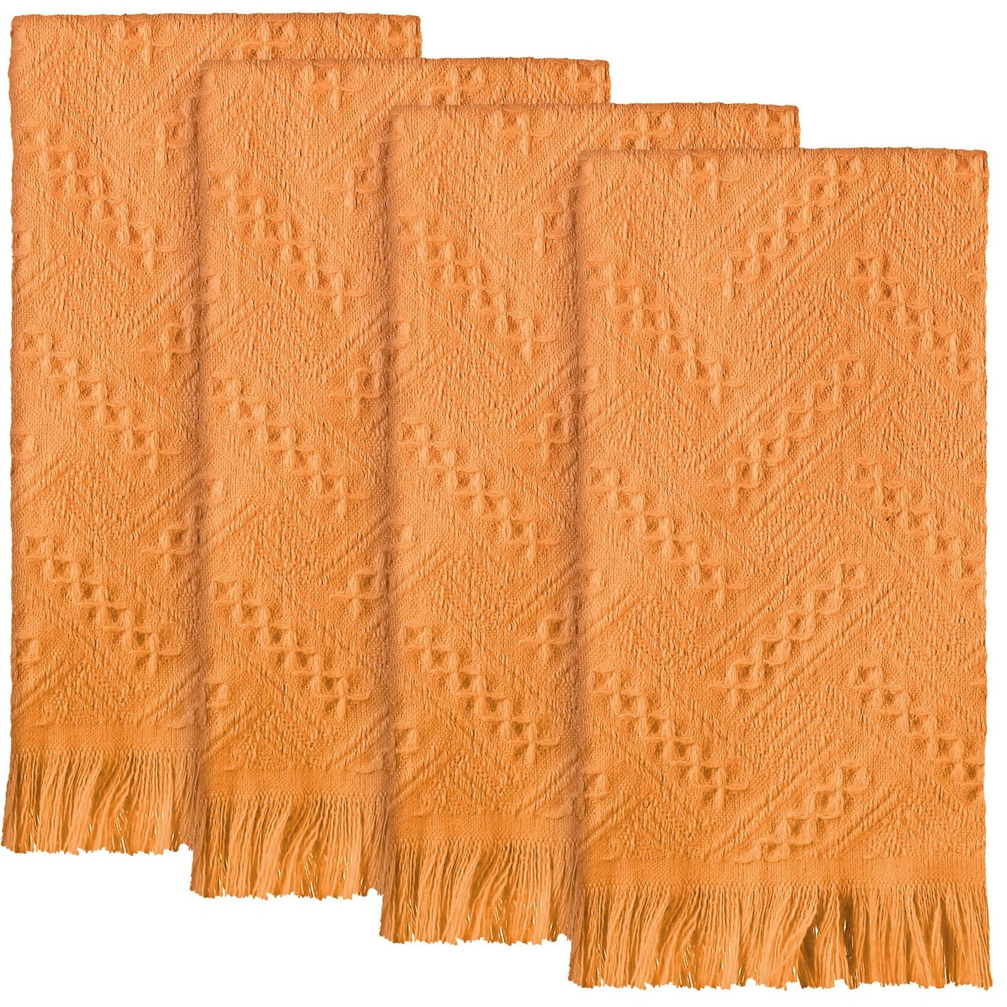 HunnmingRe 4 Pack Boho Hand Towel for Bathroom Kitchen 14x30 Inch 100% Turkish Cotton Summer Boho Decorative Towel Waffle Farmhouse Bathroom Decor Absorbent Soft Guest Gift(Orange)