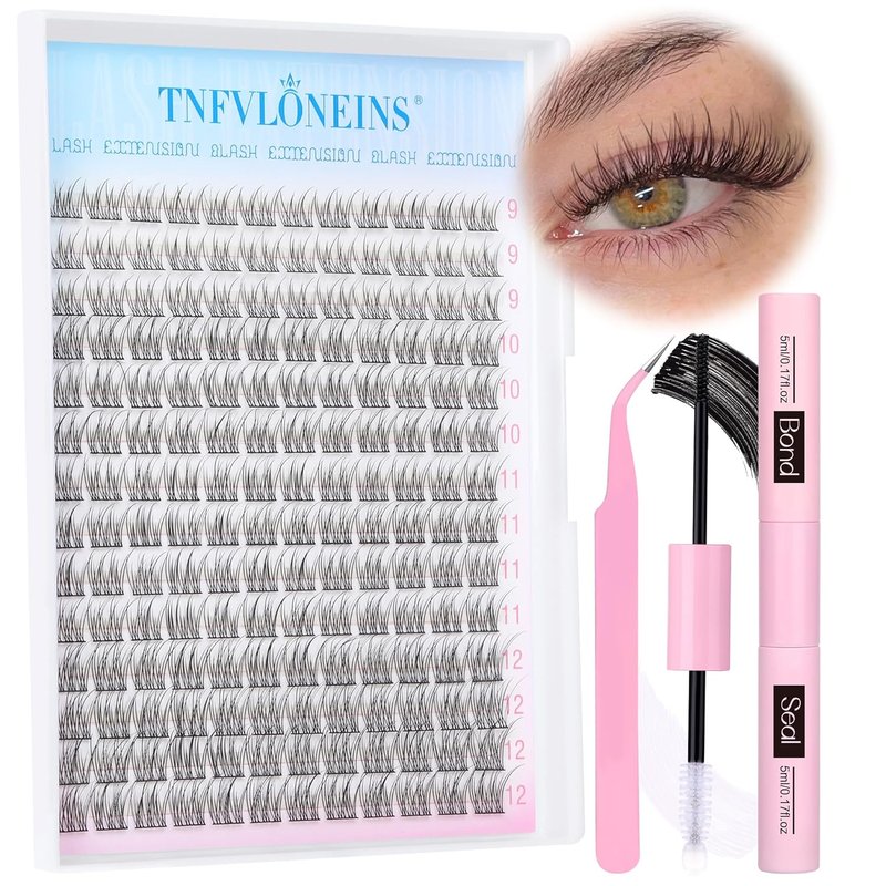 Natural Lash Extension Kit - 168 Pcs Wispy Eyelash Clusters with Bond & Seal Glue | 9-12MM Individual Lashes