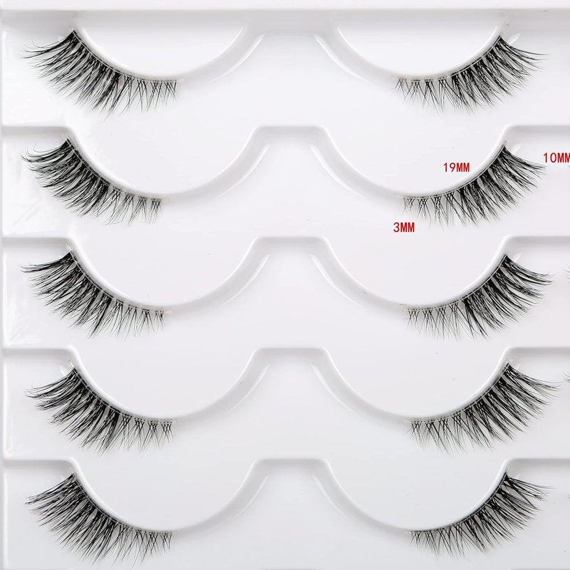 Skiennix Half False Eyelashes - Natural Wispy Cat Eye Look | 14 Pairs of Faux Mink Accent Lashes