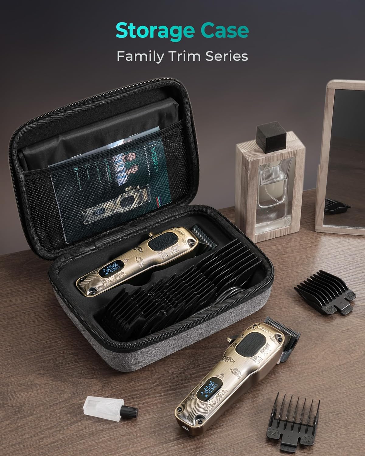 VGRPRO Hair Clippers for Men Professional, Cordless & Corded Barber Clippers for Hair Cutting with Package Case, Electric Grooming Kit for Home & Barber Use, LED Battery Display (Golden)