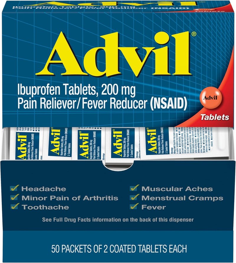 Advil Pain Reliever - Ibuprofen 200mg for Headache, Backache & Joint Pain Relief | 50 Coated Tablets