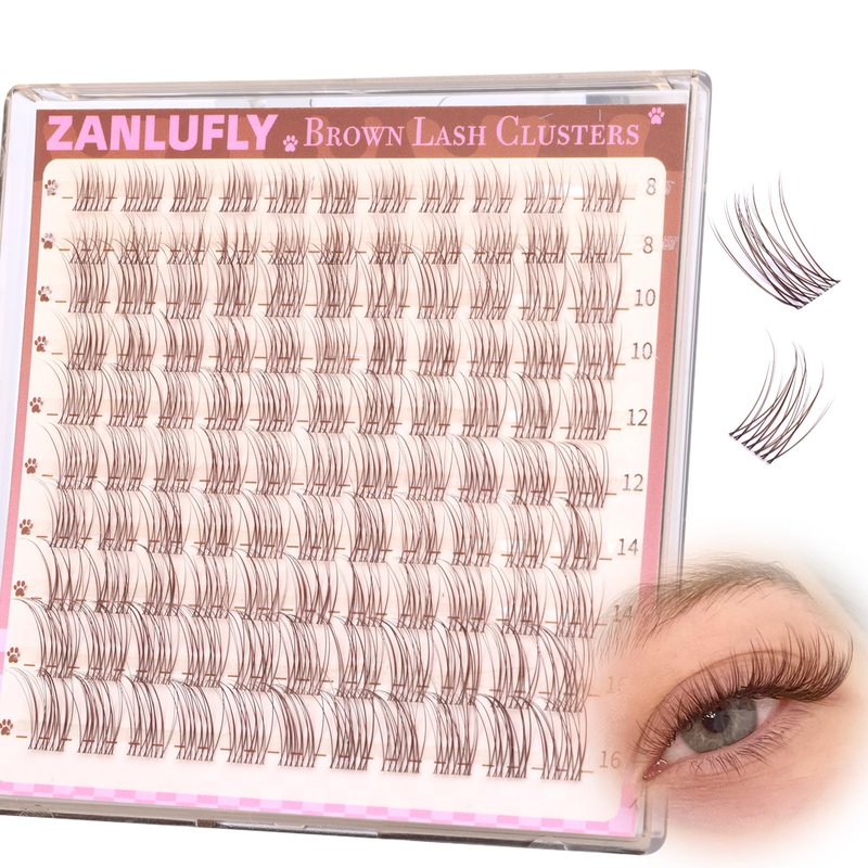 Brown Lash Clusters Natural Eyelash Clusters Invisible Band Brown Lash Extension C Curly Dark Brown Wispy Lash Extension DIY Individual Eyelash Extension by zanlufly