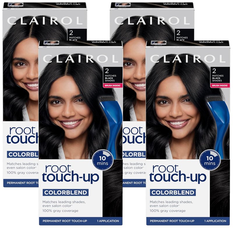 Clairol Root Touch-Up | Nice'n Easy Permanent Hair Dye - 2 Black Color, Pack of 4