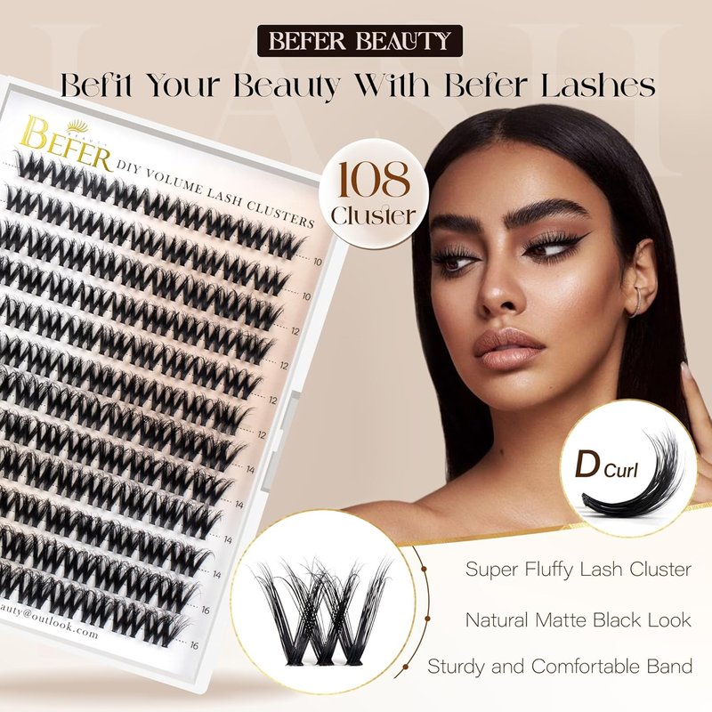 Lash Clusters - 108 Pcs 3D Curl Individual Eyelash Extensions | Wispy Volume 10-16MM for DIY Home Use